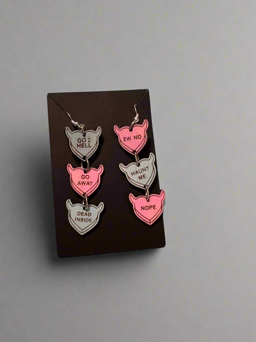 Halloween Conversation Heart Dangle Earrings