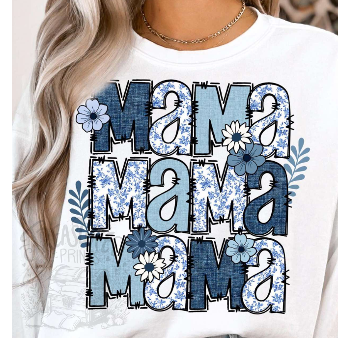 Blue Floral Mama Mama Tee