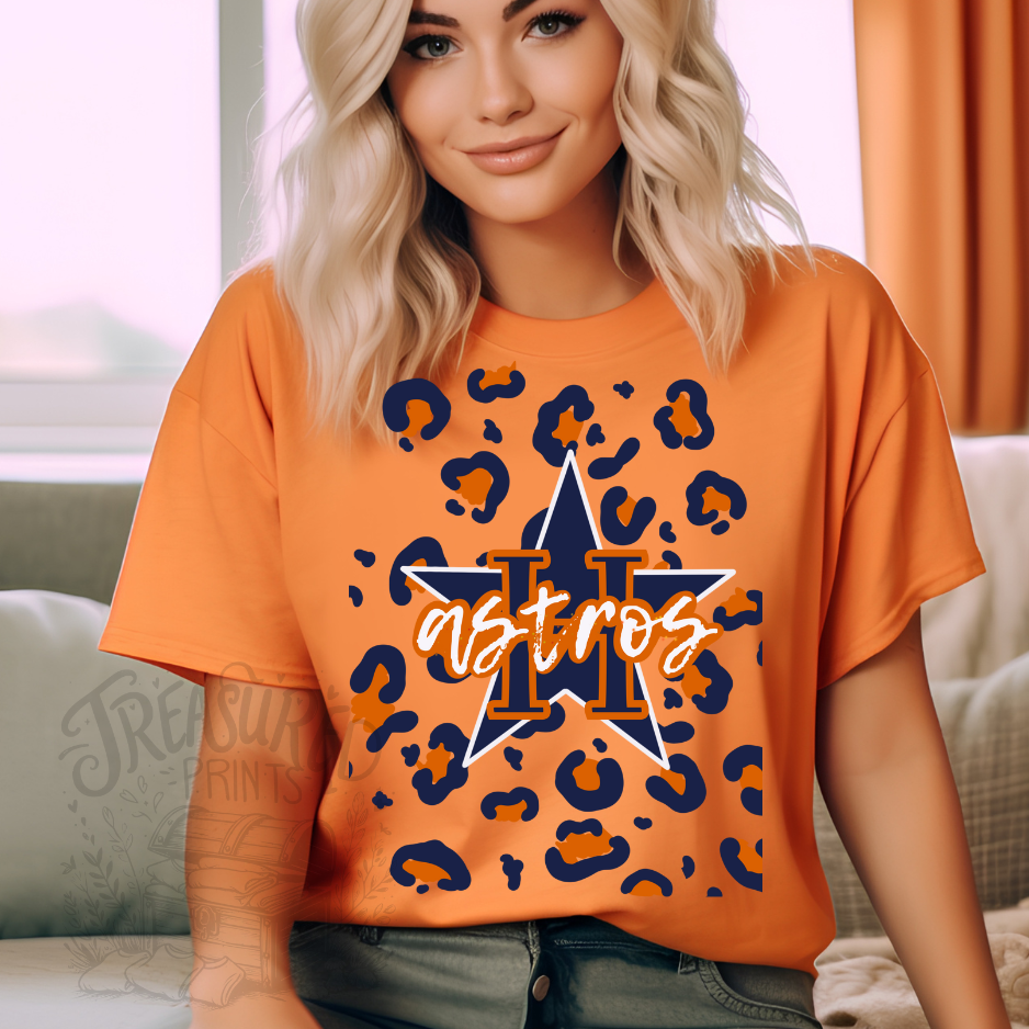 Astros Leopard Script Tee
