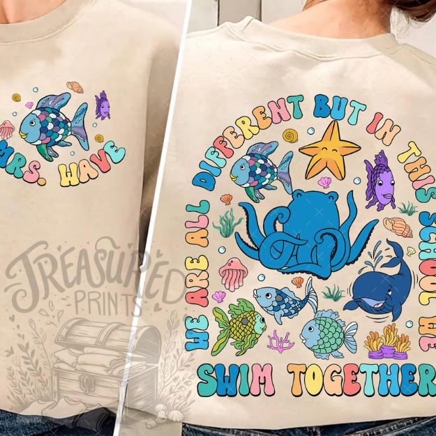 We Swim Together Custom Name Teacher Tee