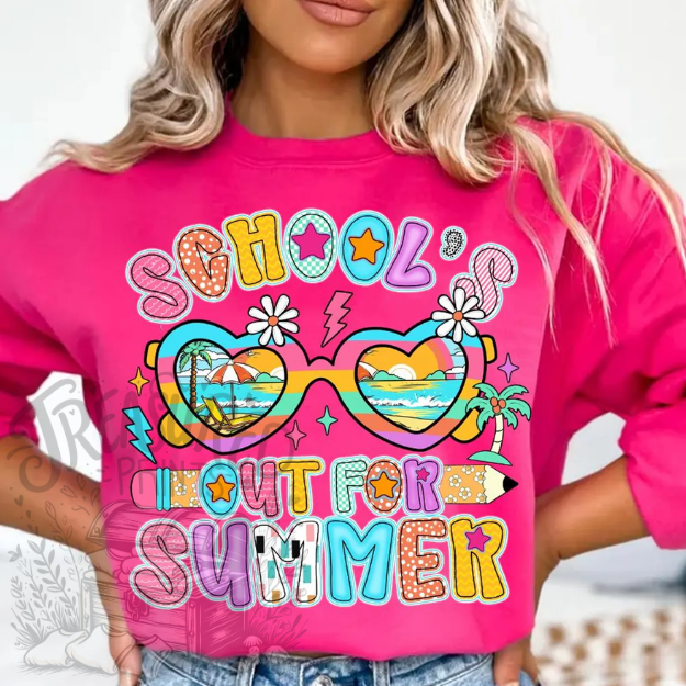 School's Out For Summer Heart Shaped Glasses Tee