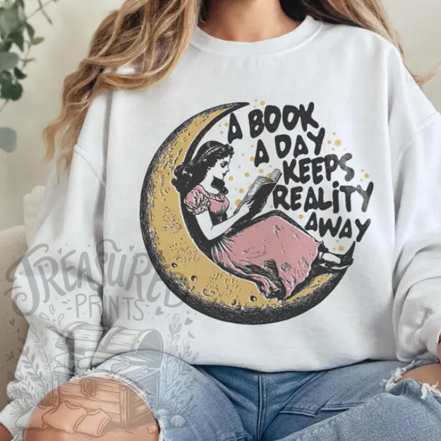 A Book A Day Keeps Reality Away Moon Tee