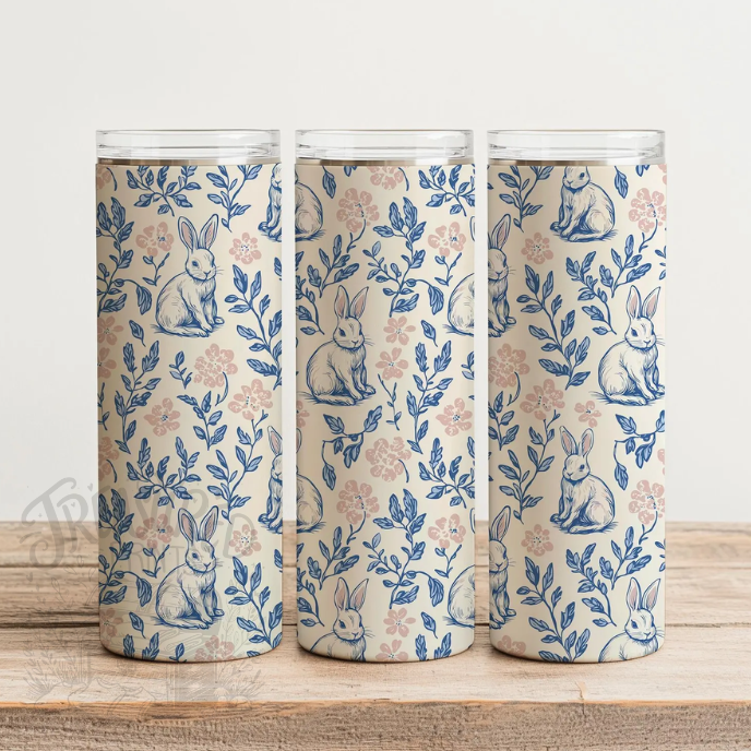 Blue Floral Bunnies 20 oz Tumbler
