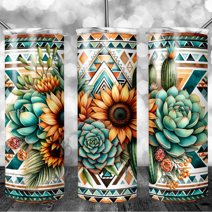Sunflower & Succulent Aztec 20 oz Tumbler