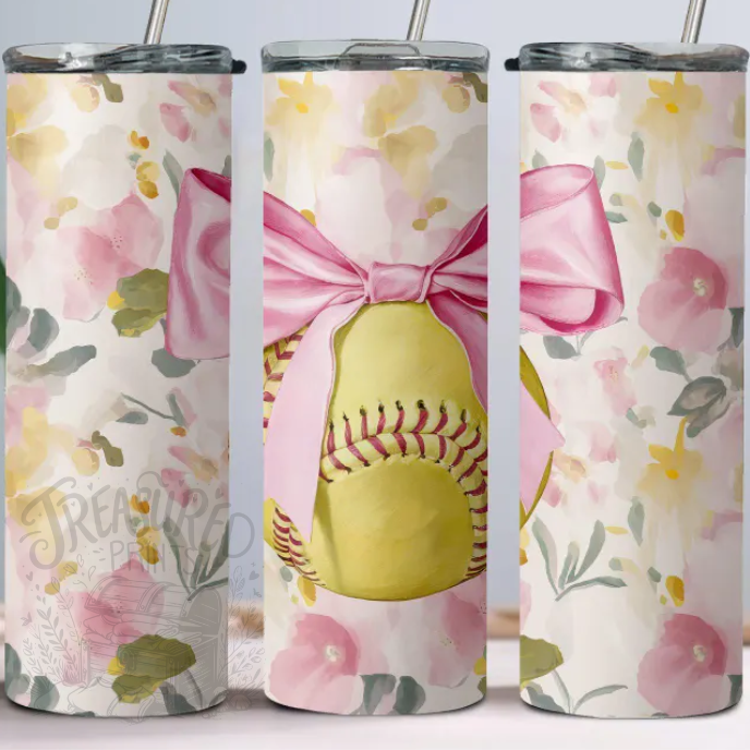 Floral Softball 20 oz Tumbler