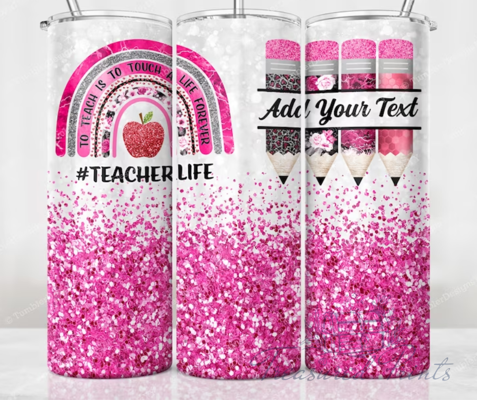 Pink Glitter Custom Teacher Name