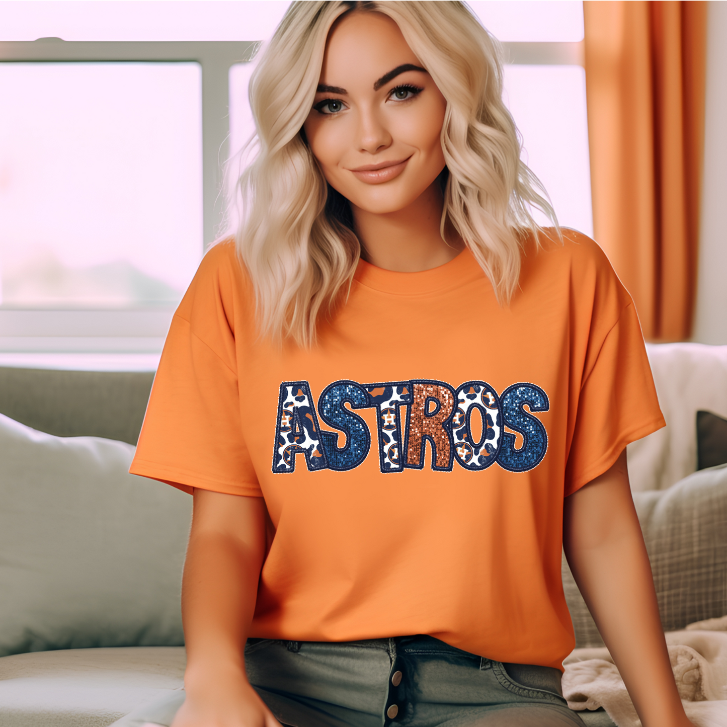 Astros Multi Faux Sequin & Embroidered Look