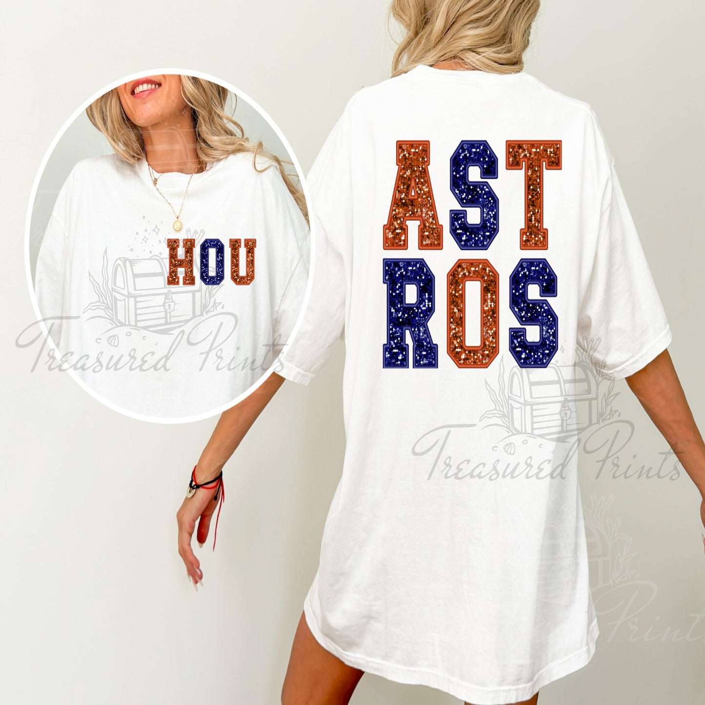 Hou & Astros Front/Back Faux Sequin & Embroidered Look