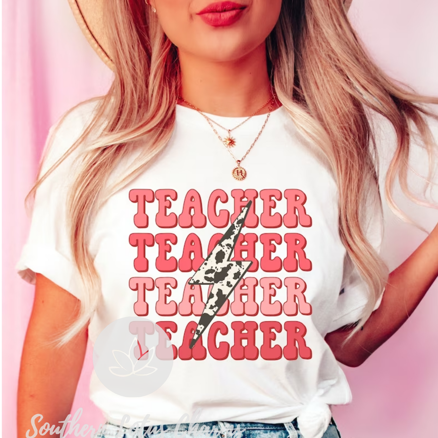 Teacher Cowprint Lightening Bolt