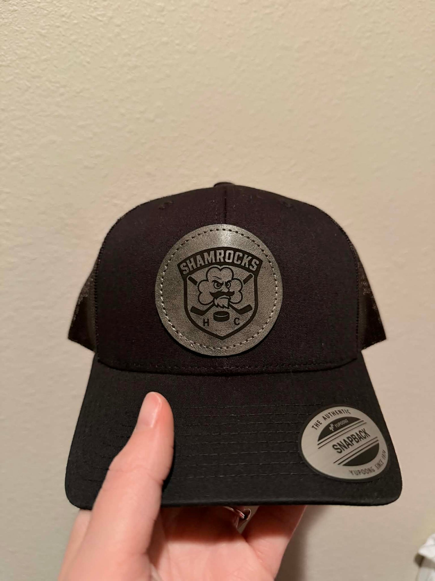 Shamrocks Leather Engraved Patch Hat