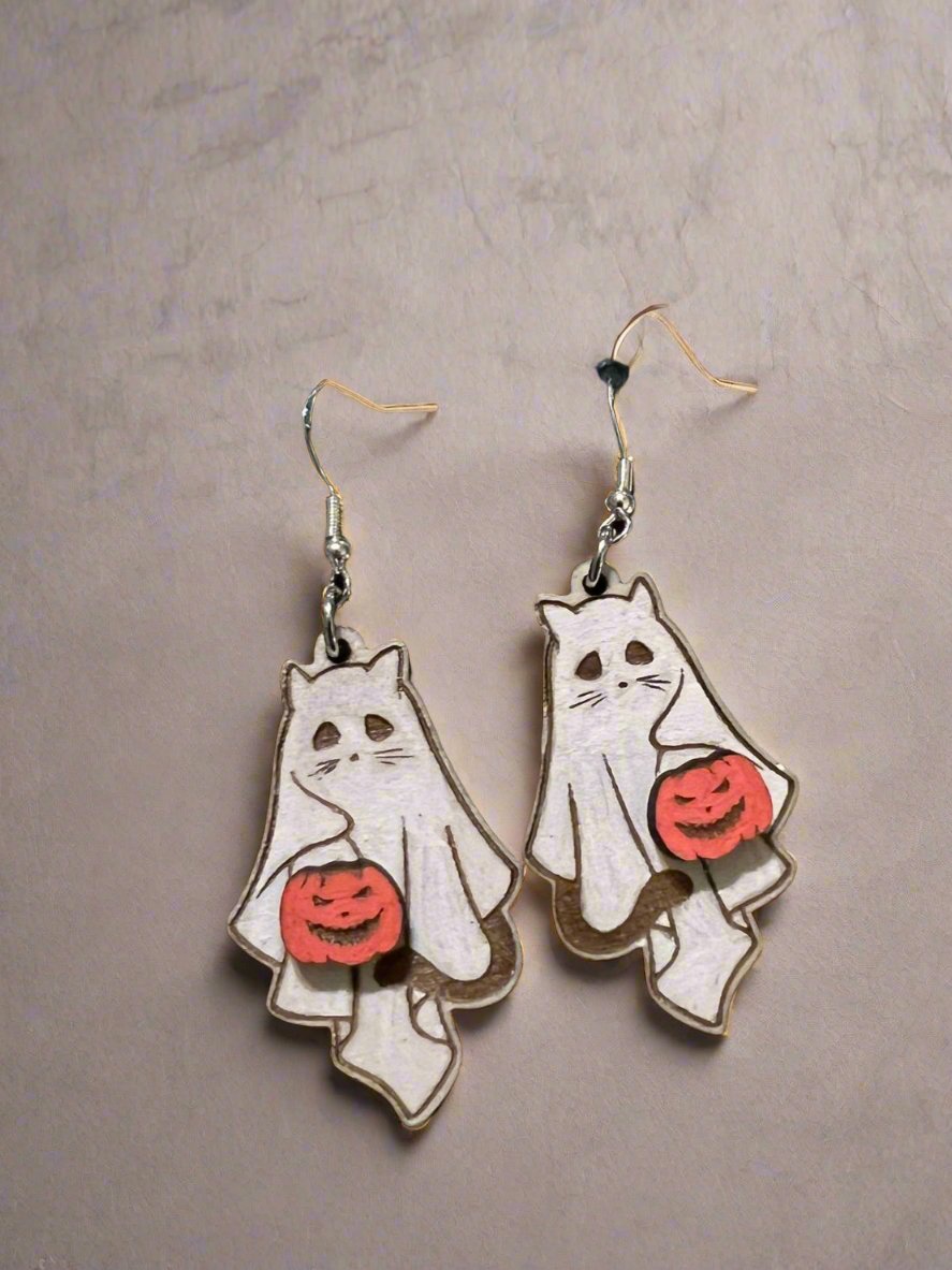 Ghost Kitty Trick Or Treating Earrings