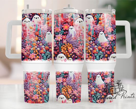 Pink Meadow Ghosts 40oz Handle Tumbler