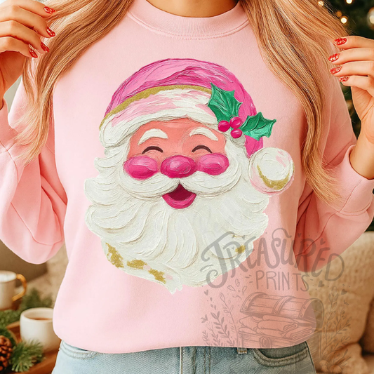Handpainted Pink Santa Tee