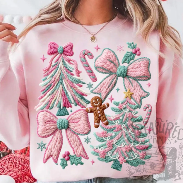 Faux Yarn Preppy Pink Christmas Tee