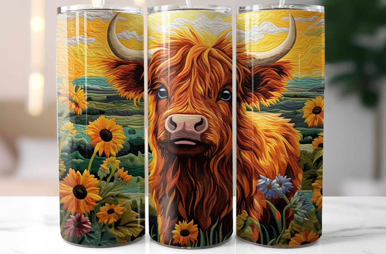 Sunflowers & Highland Cow 20oz Tumbler