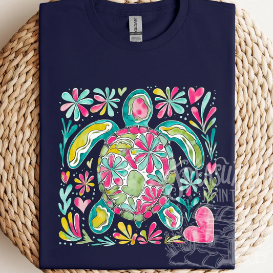 Colorful Floral Seaturtle Tee