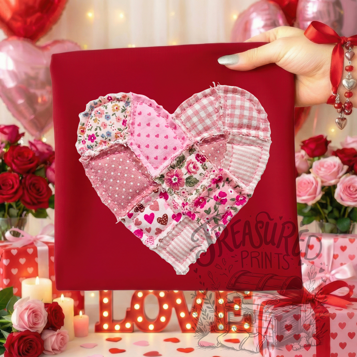 Faux Patchwork Quilt Heart Tee