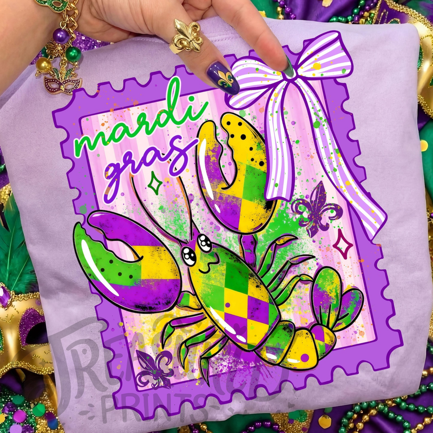 Mardi Gras Preppy Crawfish Stamp Tee