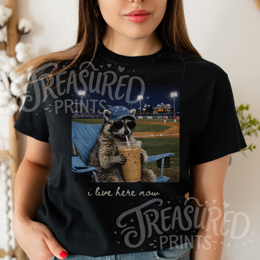 I Live Here Now Racoon Tee