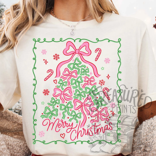Merry Christmas Bow Tree Tee