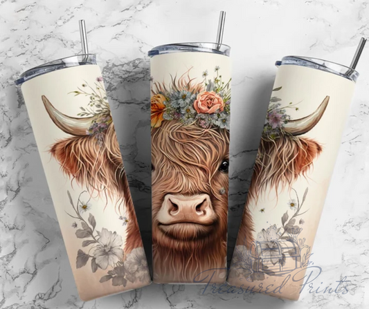 Boho Floral Highland Cow